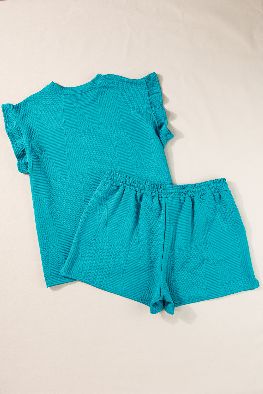 Dark Green Textured Ruffle Split Top and Drawstring Shorts-4 COLOR OPTIONS