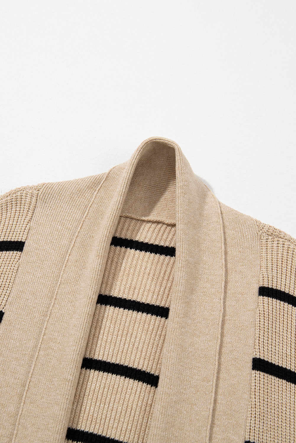 Black Stripe Shawl Neckline Open Cardigan with Pockets