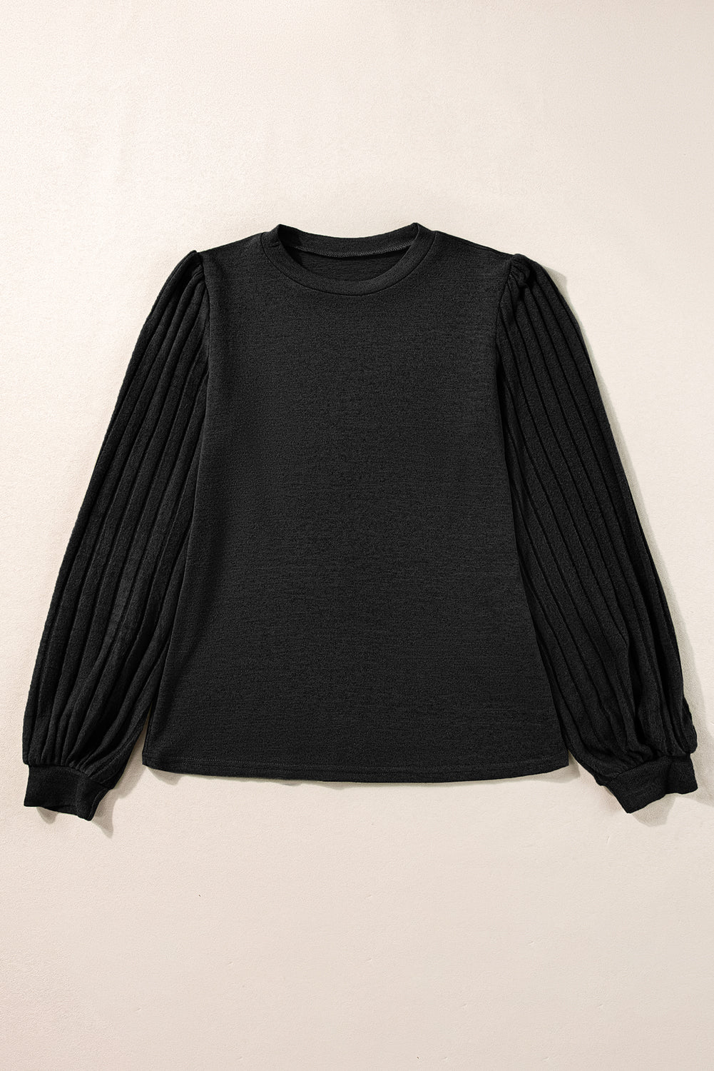 Contrast Ribbed Bishop Sleeve Top