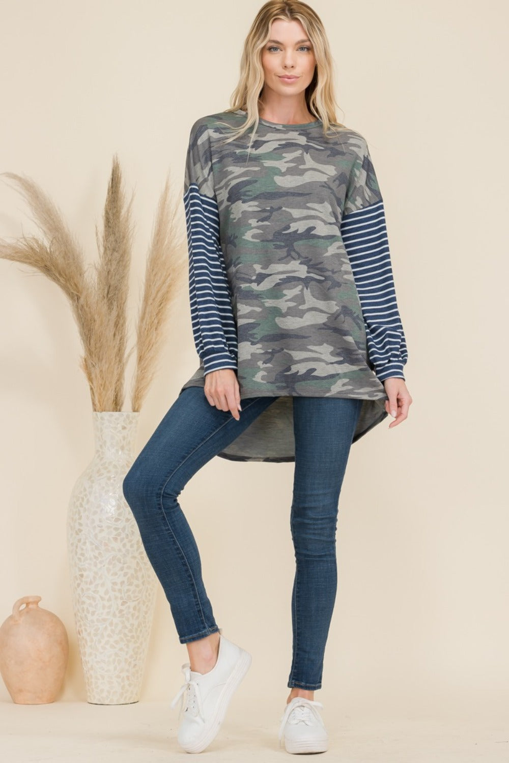 Camo Print with Stripe Sleeves