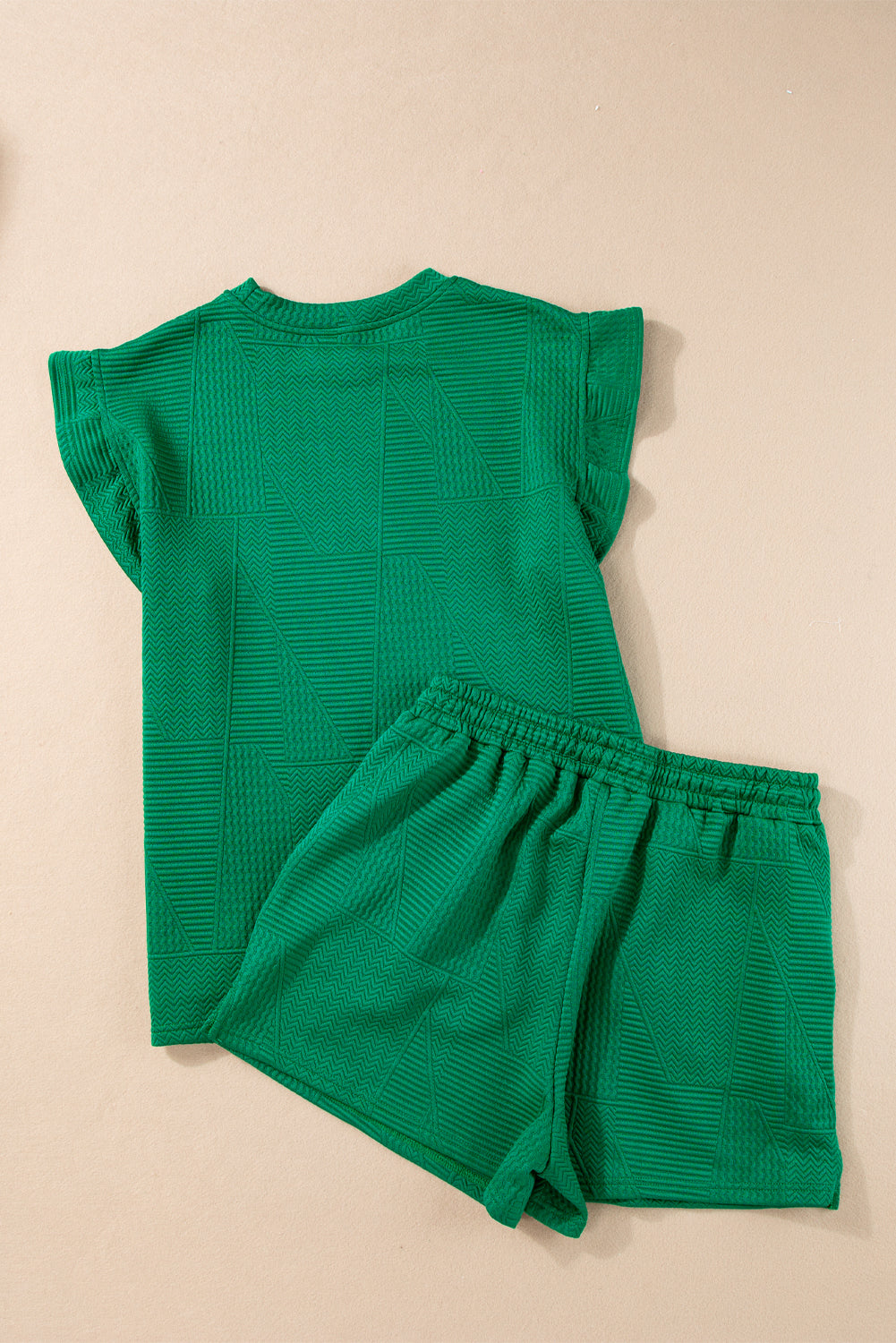 Dark Green Textured Ruffle Split Top and Drawstring Shorts-4 COLOR OPTIONS