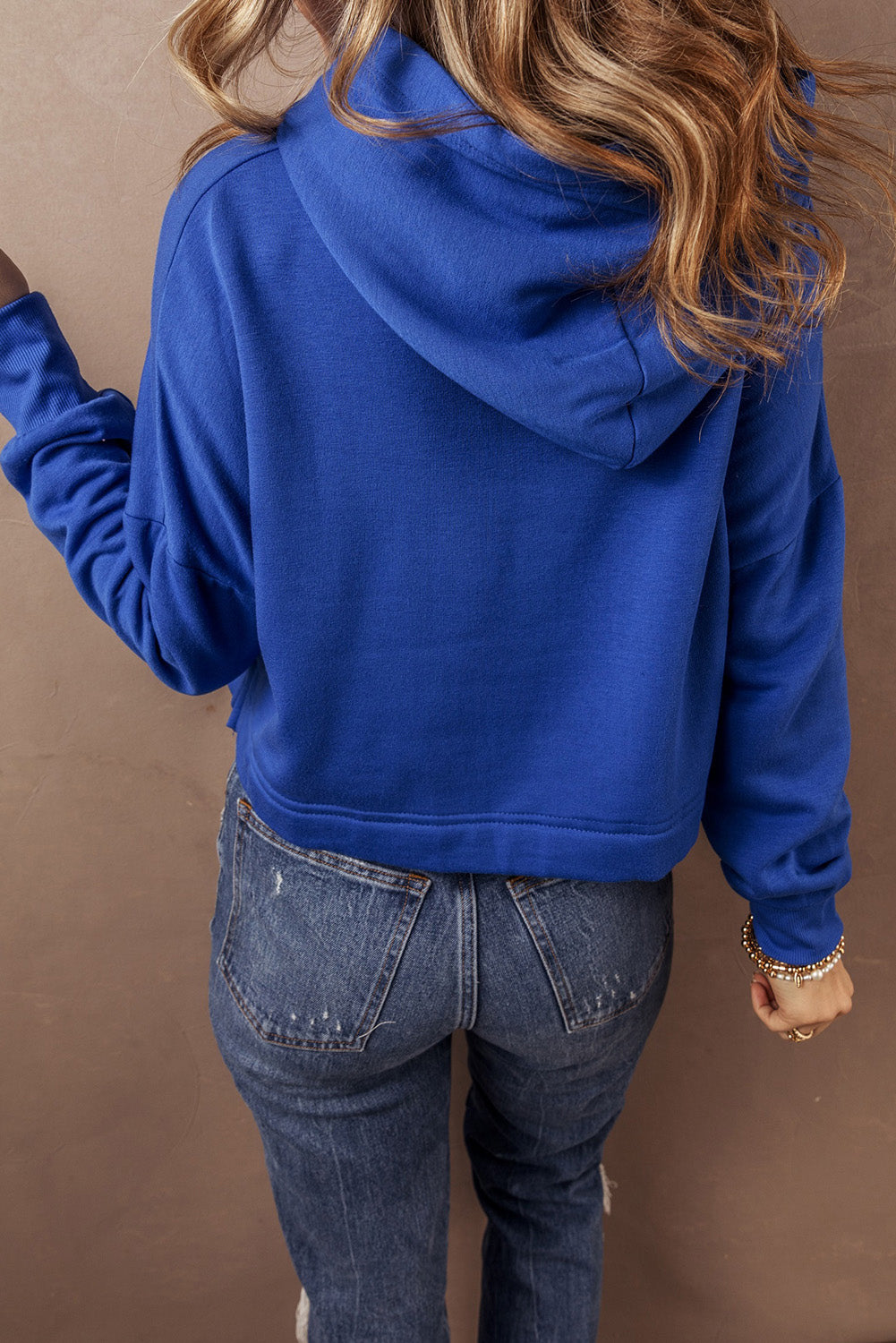 Solid Drop Shoulder Drawstring Cropped Hoodie- 2 Color Options