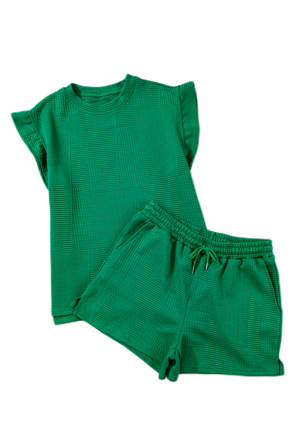 Dark Green Textured Ruffle Split Top and Drawstring Shorts-4 COLOR OPTIONS