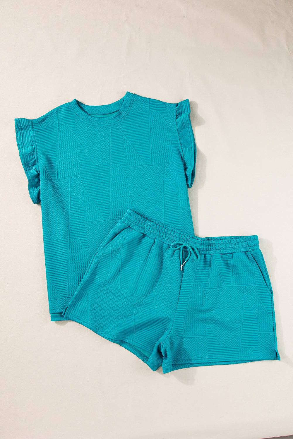 Dark Green Textured Ruffle Split Top and Drawstring Shorts-4 COLOR OPTIONS