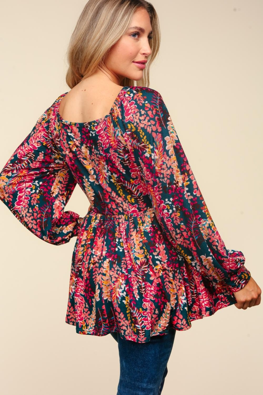 Haptics Peplum Floral Square Neck Blouse